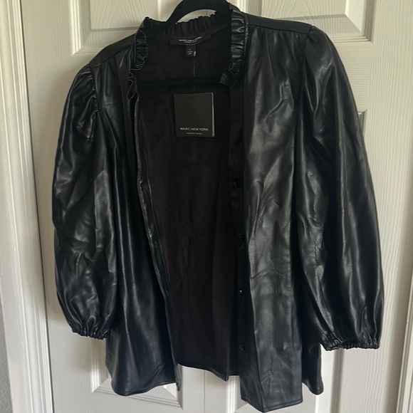 Marc New York Andrew Marc Jackets & Blazers - Marc New York Black faux Leather Jacket with Puff Sleeves